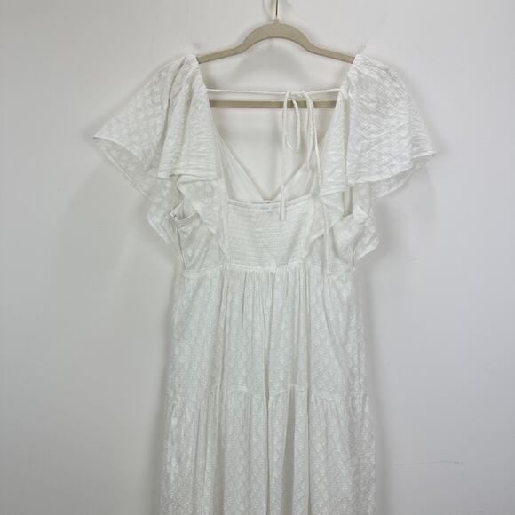 Madewell Tie Back Flutter Sleeve Tiered Midi Dress White Cottagecore US 8 NWT - Picture 16 of 16